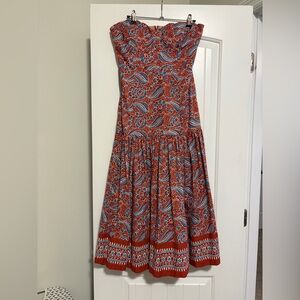 Veronica Beard Strapless Red and Blue Floral Dress